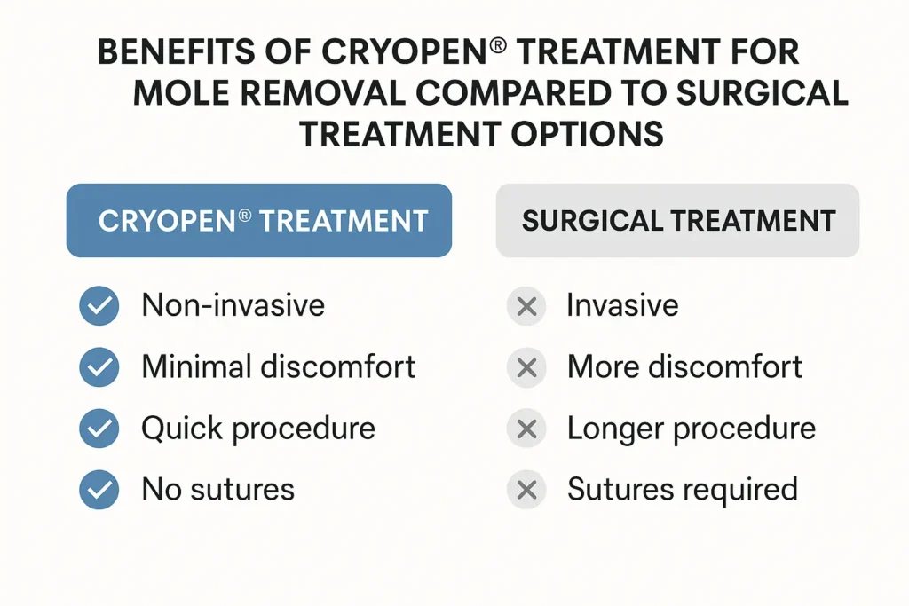 Table to show the benefits of getting moles removed Allesley from LA LIPO