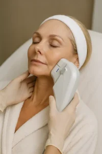 Woman receiving HIFU non surgical facelift treatment Allesley