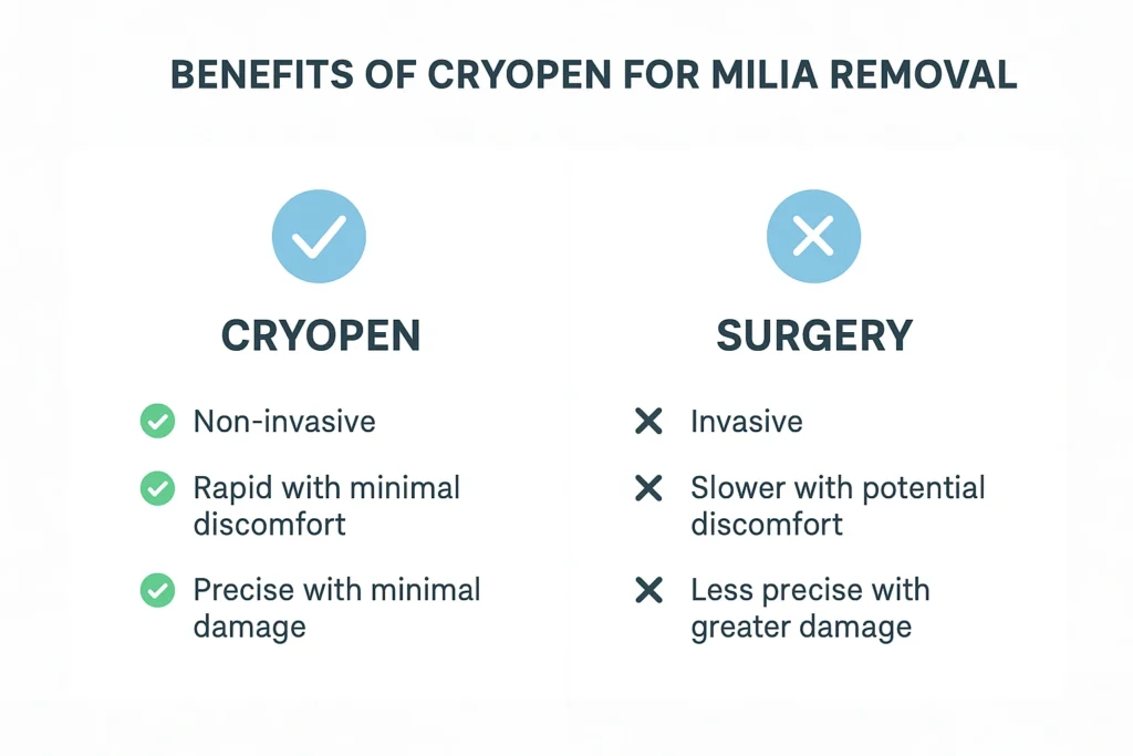 Benefits of cryopen for milia removal Allesley compared to surgical treatments.