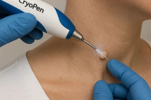 Person receiving cryotherapy Allesley for skin tag removal