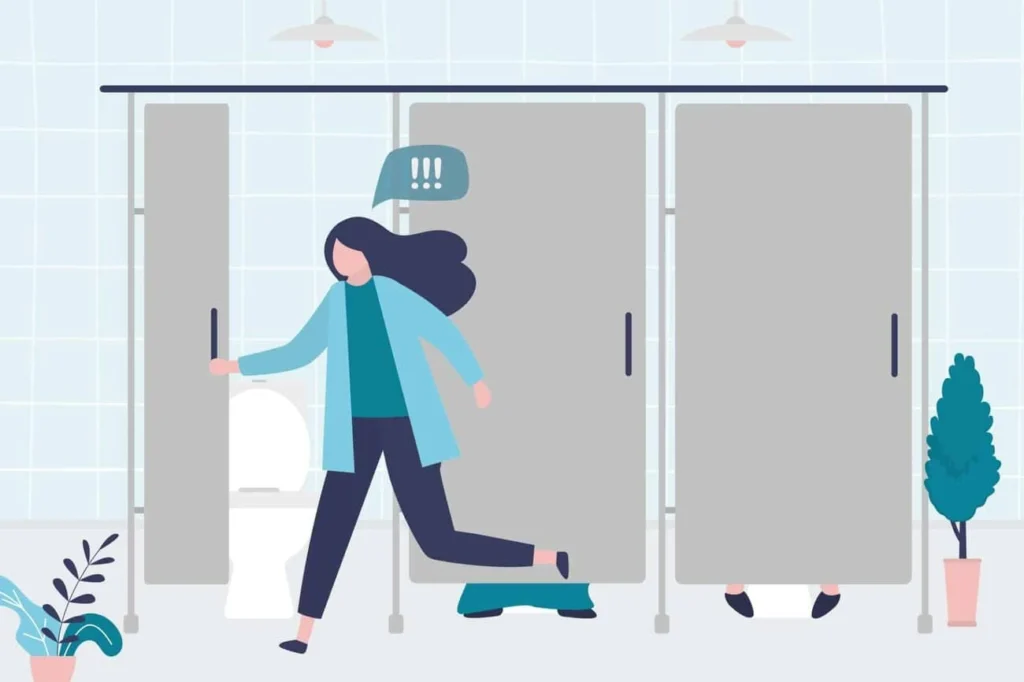 graphic of Urine incontinence Allesley woman running to the toilet.