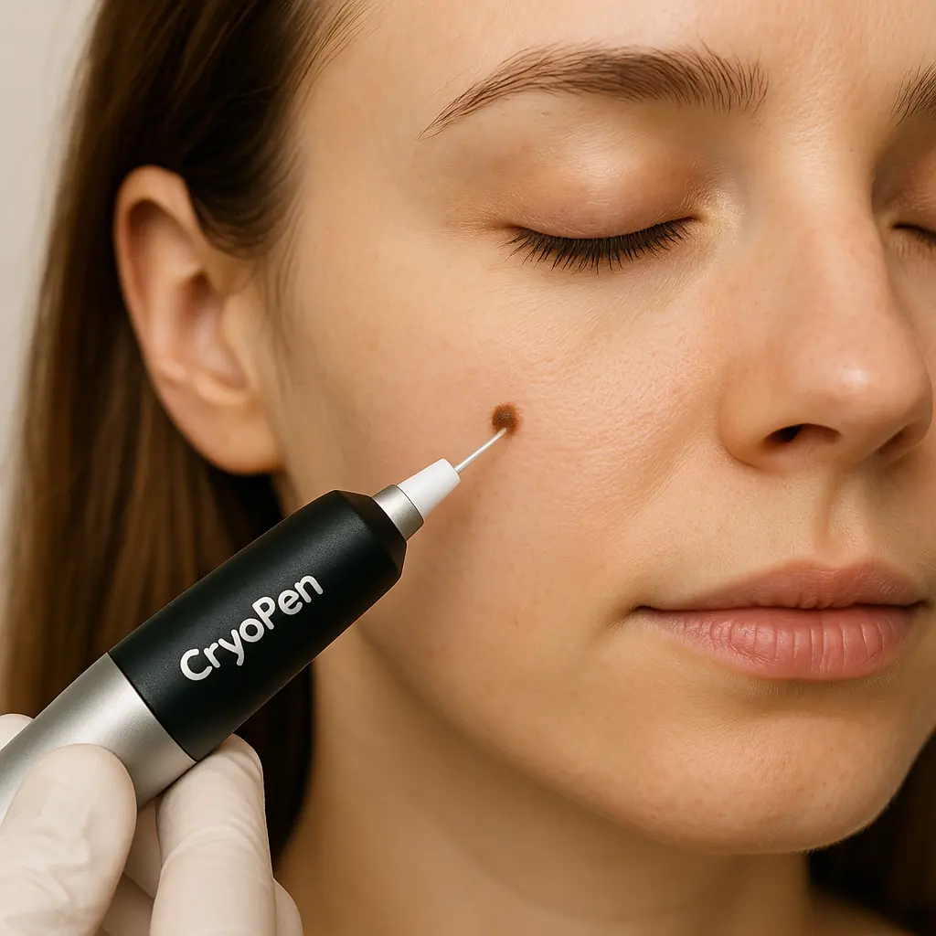 woman receiving facial mole removal Allesley using cryopen
